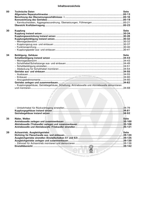 Golf III (1992 - 1999) Golf-Golf Variant-Vento Reparaturanleitung 4 Gang Schaltgetriebe s084 APY CDE