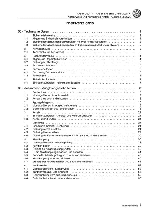 Arteon (2021+) Reparaturanleitung Kardanwelle und Achsantrieb hinten