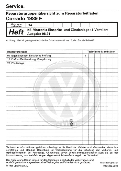 Corrado (1988 - 1995) Reparaturanleitung KE-Motronic Einspritz- und Zündanlage gA