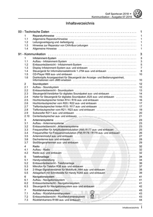 Golf VII (2013+2020)+Golf-Variant-Sportsvan Reparaturanleitung Kommunikation