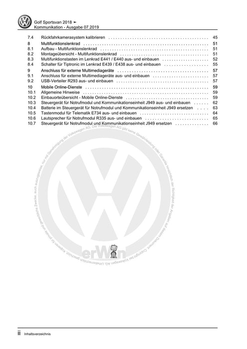 Golf VII (2013+2020)+Golf-Variant-Sportsvan Reparaturanleitung Kommunikation