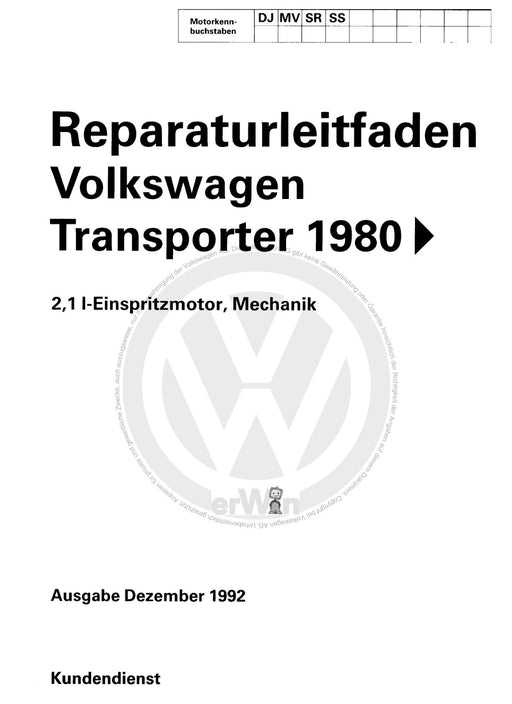 Typ 2 (1968 - 1979) Reparaturanleitung 2,1-l-Einspritzmotor, Mechanik DJ,MV,SR,SS