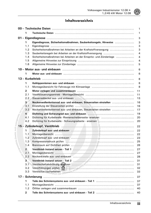 Industriemotoren - Industrial Engines (IM) Reparaturanleitung 3-Zyl. Benzinmotor 1,2l CEEA
