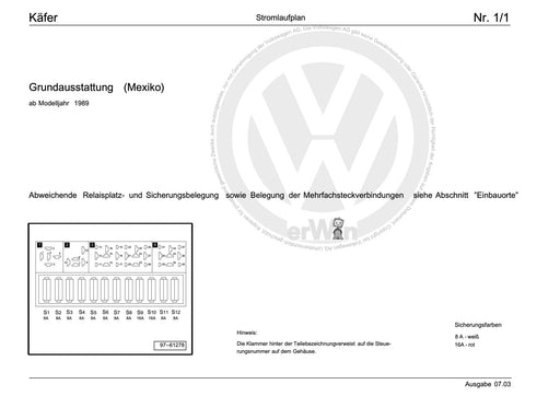 Sedan-Käfer (1998 - 2004) Stromlaufplan Grundausstattung (Mexiko), ab Modelljahr 1989