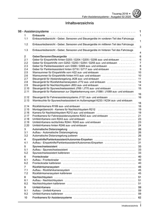 Touareg (2018+) Reparaturanleitung Fahr-Assistenzsysteme