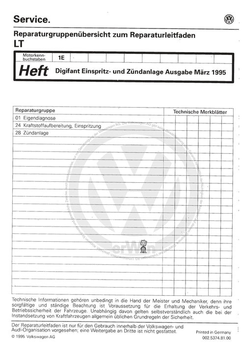 LT (1975 - 1996) Reparaturanleitung Digifant Einspritz- und Zündanlage 1E
