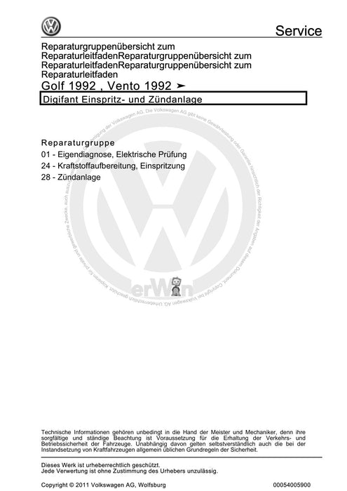 Golf Cabriolet (1994 - 2002) Reparaturanleitung Digifant Einspritz- und Zündanlage