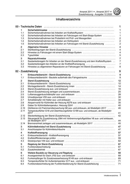 Amarok (2011+) Reparaturanleitung Zusatzheizung