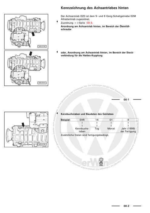 Bora (1999 - 2006) Bora-Bora Variant Reparaturanleitung 5- u. 6-Gang Schaltgetriebe 02 M, Allradantrieb-Achsantrieb