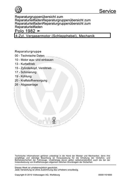 Polo (1981 - 1994) Polo-Coupe-Steilheck-Stufenheck Reparaturanleitung 4-Zyl. Vergasermotor (Schlepphebel), Mechanik