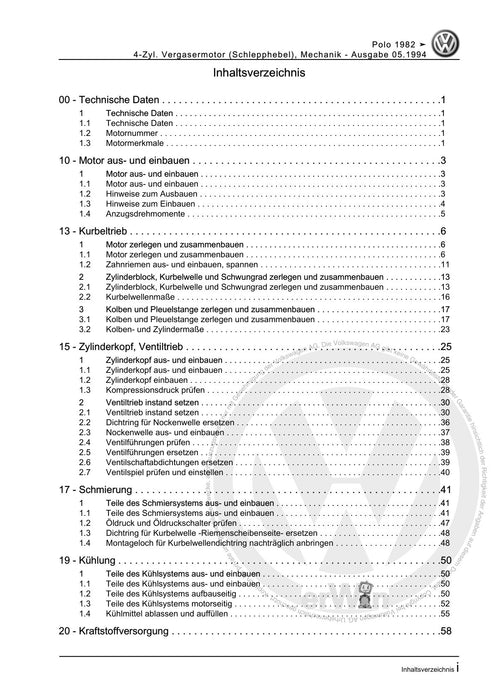 Polo (1981 - 1994) Polo-Coupe-Steilheck-Stufenheck Reparaturanleitung 4-Zyl. Vergasermotor (Schlepphebel), Mechanik