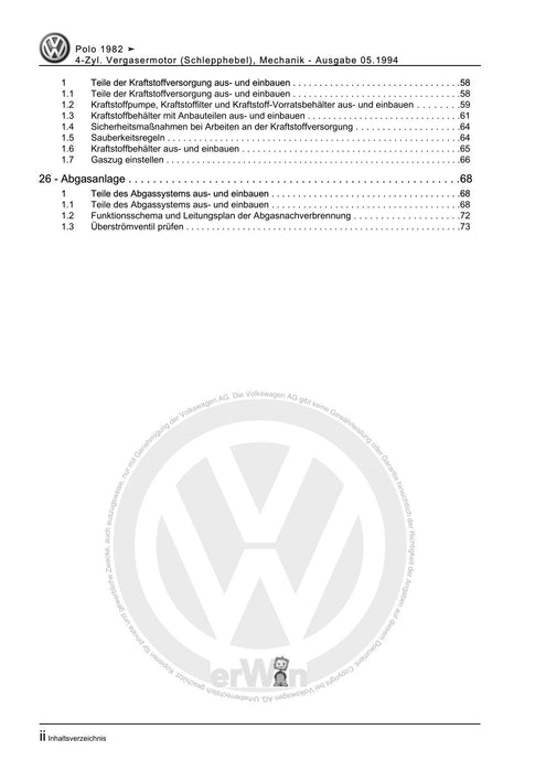 Polo (1981 - 1994) Polo-Coupe-Steilheck-Stufenheck Reparaturanleitung 4-Zyl. Vergasermotor (Schlepphebel), Mechanik