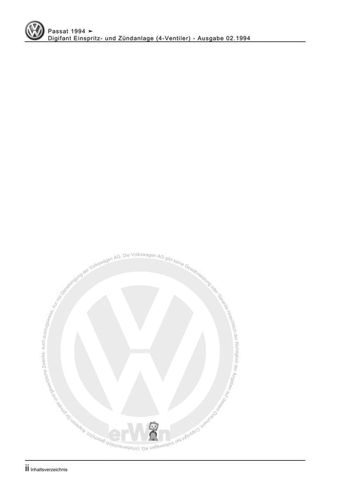 Passat (1994 - 1997) Passat-Passat Variant Reparaturanleitung Digifant Einspritz- und Zündanlage (4-Ventiler)
