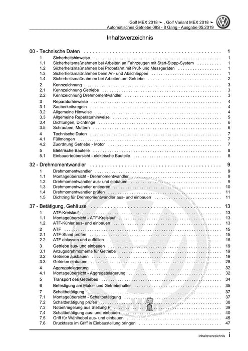 Golf VII (2013+2020)+Golf-Variant-Sportsvan Reparaturanleitung Automatisches Getriebe 09S - 8 Gang