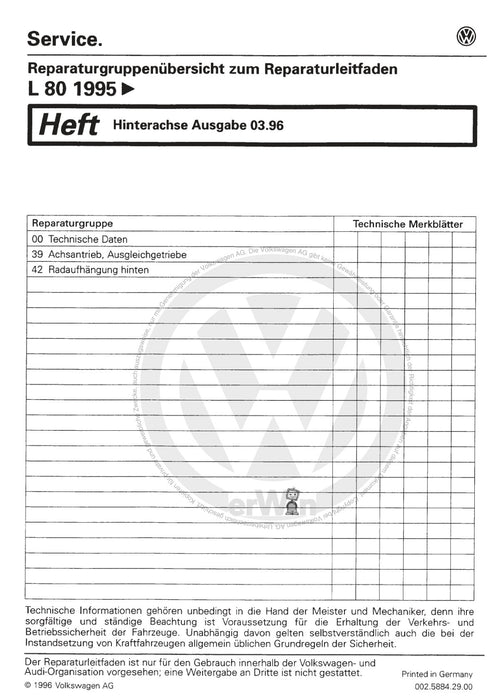 L 80 (1995 - 2001) Reparaturanleitung Hinterachse