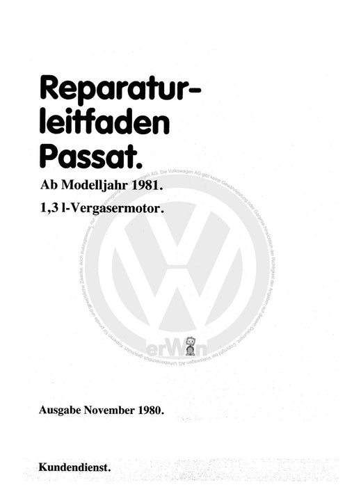 Passat (1974 - 1988) Passat-Passat Variant Reparaturanleitung 1,3-l-Vergasermotor FY,FZ
