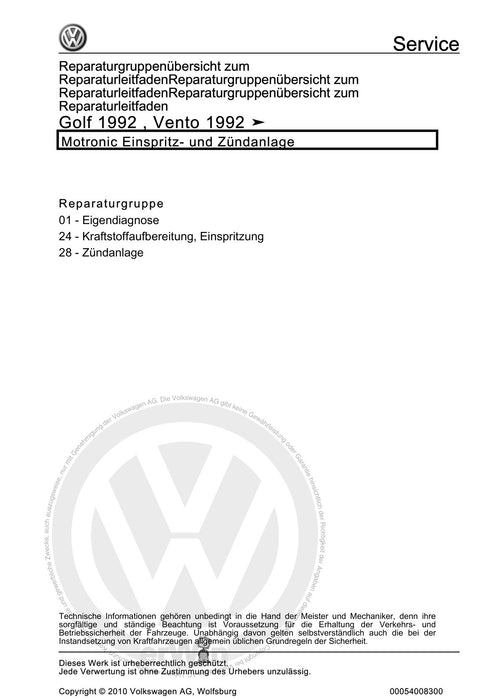 Golf III (1992 - 1999) Golf-Golf Variant-Vento Reparaturanleitung Motronic Einspritz- und Zündanlage