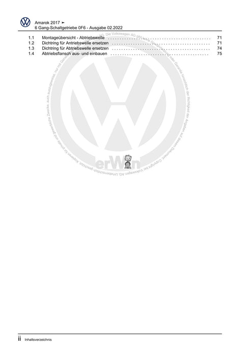 Amarok (2011+) Reparaturanleitung 6 Gang-Schaltgetriebe 0F6