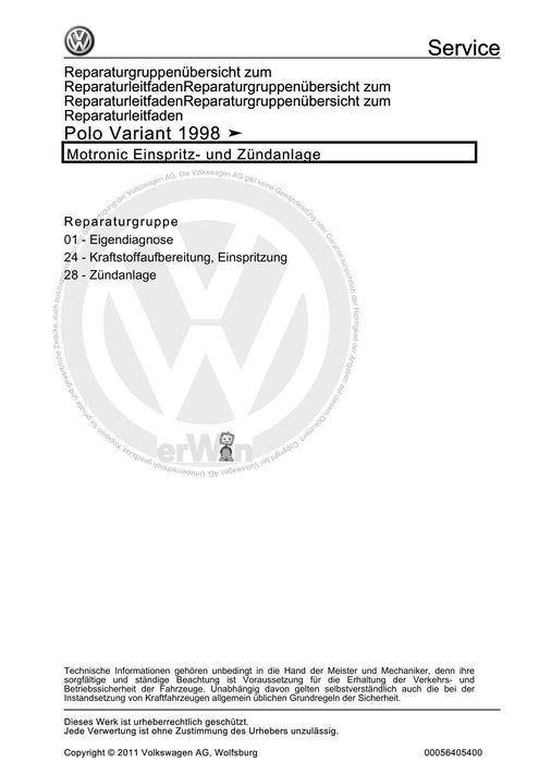 Caddy (1996 - 2003) Caddy Kasten-Kombi Reparaturanleitung Motronic Einspritz- und Zündanlage