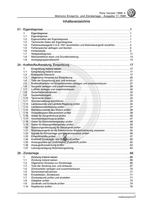 Caddy (1996 - 2003) Caddy Kasten-Kombi Reparaturanleitung Motronic Einspritz- und Zündanlage