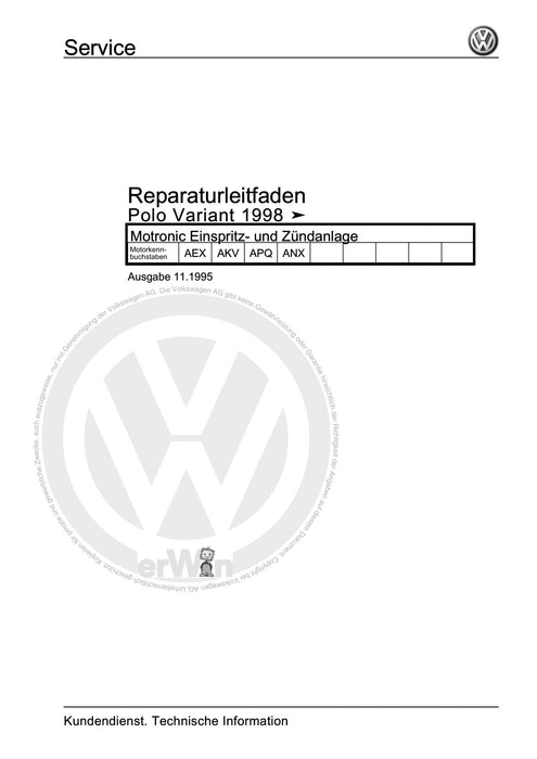 Caddy (1996 - 2003) Caddy Kasten-Kombi Reparaturanleitung Motronic Einspritz- und Zündanlage