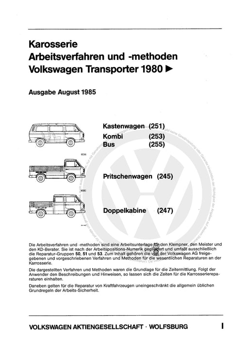 Typ 2 (1968 - 1979) Reparaturanleitung Typ 2 ab 1980 'Arbeitsverfahren und Methoden'
