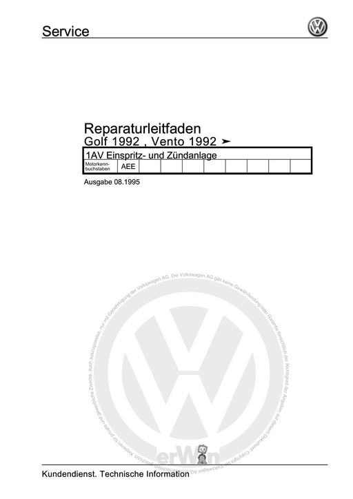 Golf III (1992 - 1999) Golf-Golf Variant-Vento Reparaturanleitung 1AV Einspritz- und Zündanlage