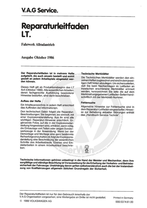 LT (1975 - 1996) Reparaturanleitung Fahrwerk Allradantrieb