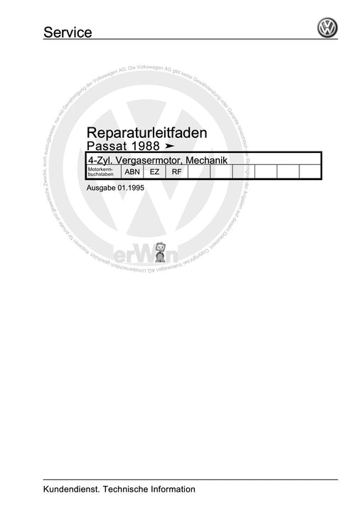 Passat (1988 - 1994) Passat-Passat Variant Reparaturanleitung 4-Zyl. Vergasermotor, Mechanik