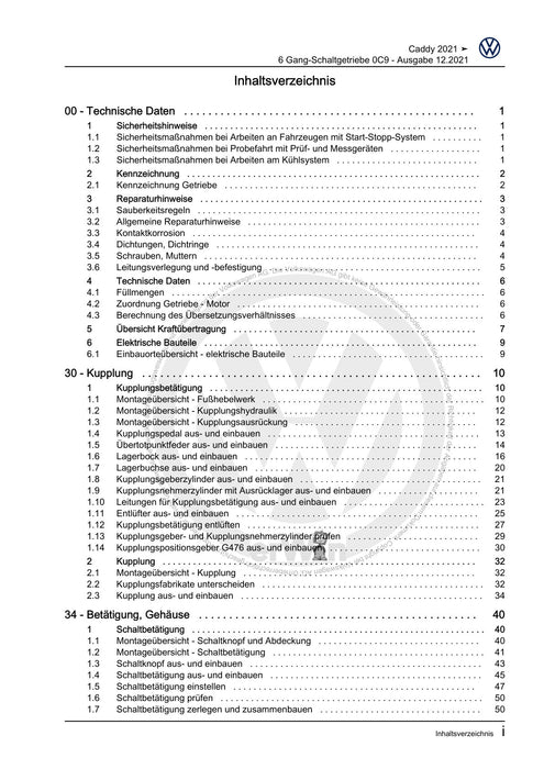 Caddy (2021+) Reparaturanleitung 6 Gang-Schaltgetriebe 0C9