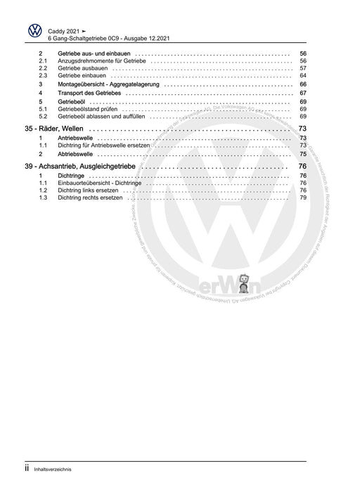 Caddy (2021+) Reparaturanleitung 6 Gang-Schaltgetriebe 0C9