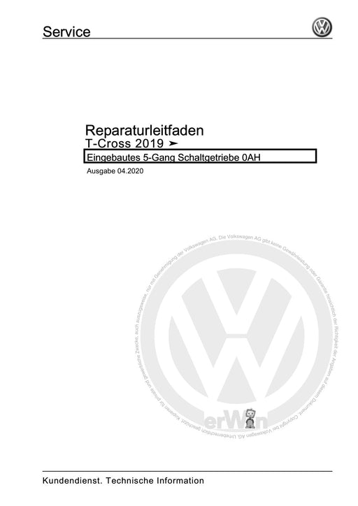 T-Cross (2019+) Reparaturanleitung Eingebautes 5-Gang Schaltgetriebe 0AH