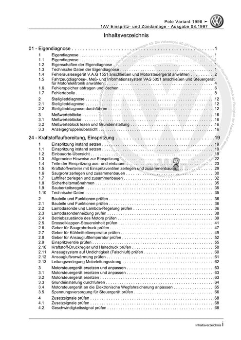 Caddy (1996 - 2003) Caddy Kasten-Kombi Reparaturanleitung 1AV Einspritz- und Zündanlage
