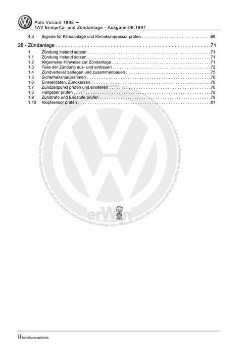 Caddy (1996 - 2003) Caddy Kasten-Kombi Reparaturanleitung 1AV Einspritz- und Zündanlage