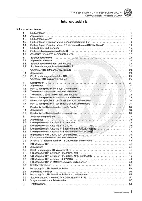 Beetle (1998 - 2010) New Beetle-Cabrio Reparaturanleitung Kommunikation