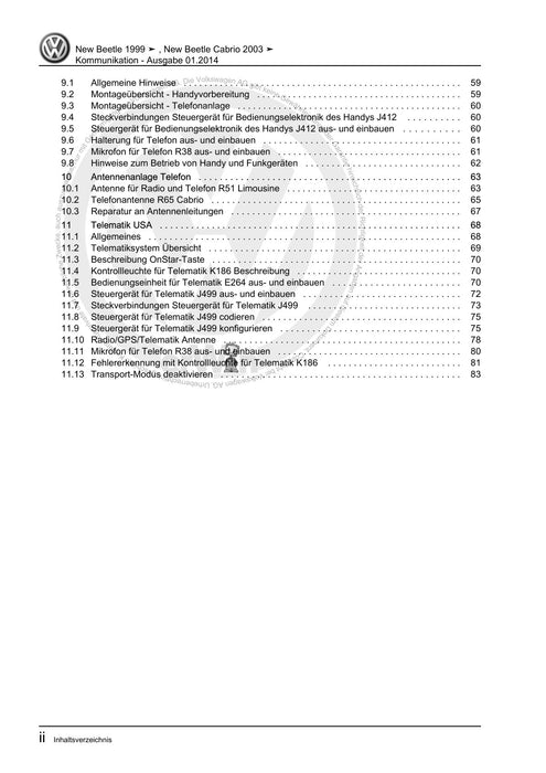 Beetle (1998 - 2010) New Beetle-Cabrio Reparaturanleitung Kommunikation