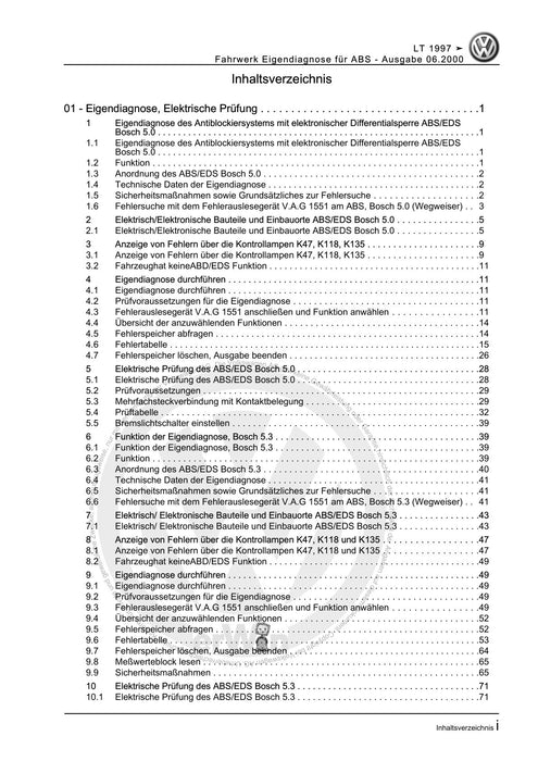 LT (1996 - 2006) Reparaturanleitung Fahrwerk Eigendiagnose für ABS