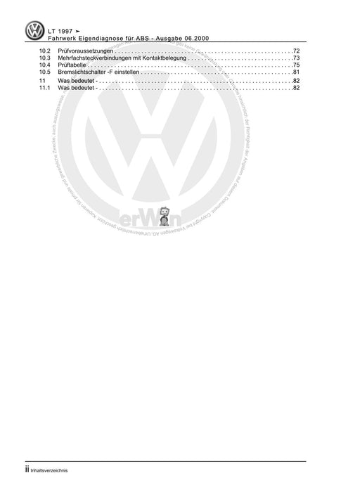 LT (1996 - 2006) Reparaturanleitung Fahrwerk Eigendiagnose für ABS