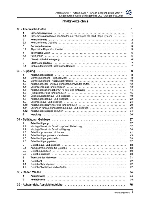 Arteon (2018 - 2020) Reparaturanleitung Eingebautes 6 Gang-Schaltgetriebe 0C9