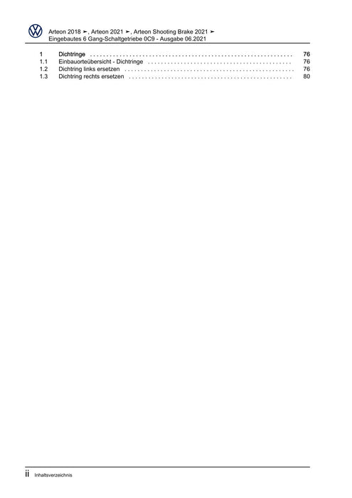 Arteon (2018 - 2020) Reparaturanleitung Eingebautes 6 Gang-Schaltgetriebe 0C9