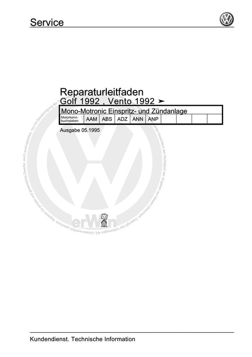 Golf Cabriolet (1994 - 2002) Reparaturanleitung Mono-Motronic Einspritz- und Zündanlage