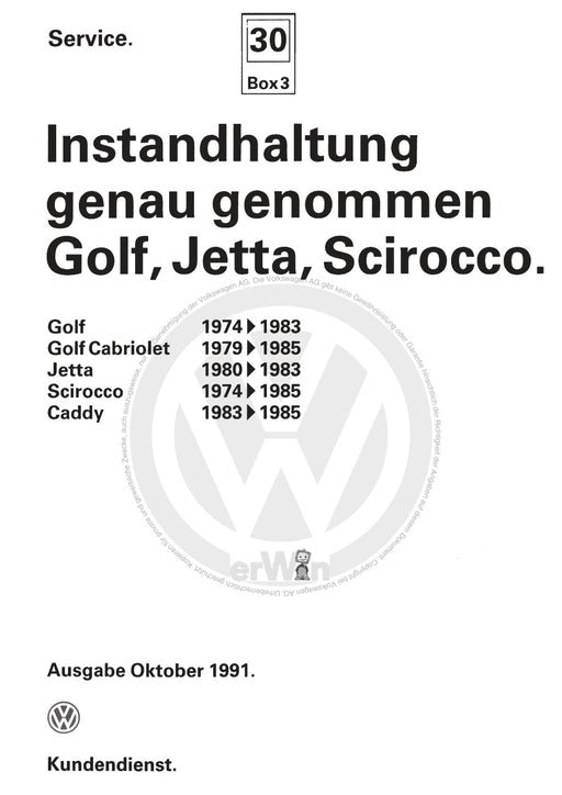 Golf II (1984 - 1989) Maintenance handbook (IGG) Heft 30+Golf-Jetta bis '83 Cabrio-Scirocco-Caddy bis '85