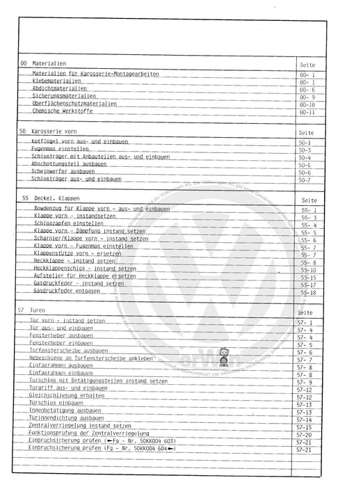 Corrado (1988 - 1995) Reparaturanleitung Karosserie-Montagearbeiten