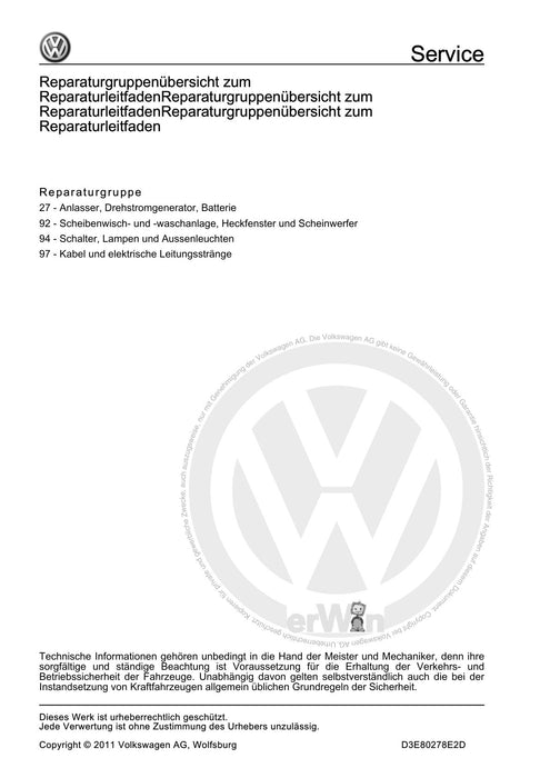 Gol+(1981+) Reparaturanleitung Elektrische anlage allgemeine informationen