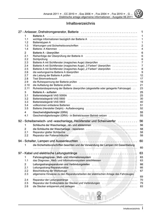 Gol+(1981+) Reparaturanleitung Elektrische anlage allgemeine informationen