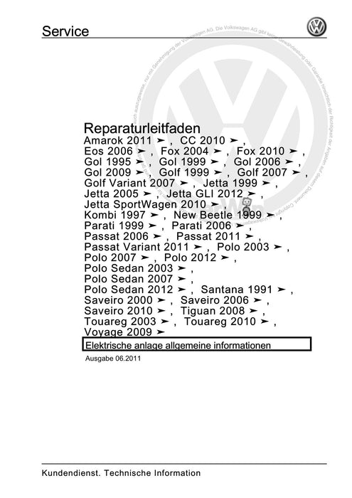 Gol+(1981+) Reparaturanleitung Elektrische anlage allgemeine informationen