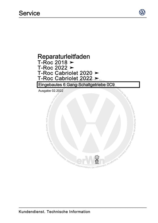 T-Roc (2018 - 2022) Reparaturanleitung Eingebautes 6 Gang-Schaltgetriebe 0C9