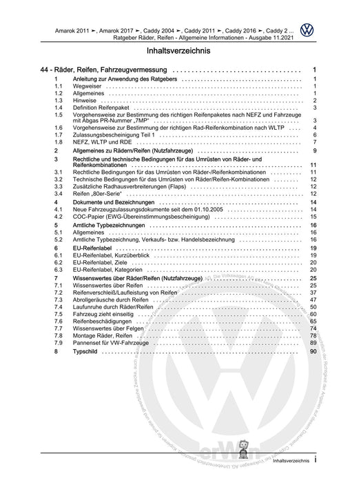 Amarok (2011+) Reparaturanleitung Ratgeber Räder, Reifen - Allgemeine Informationen