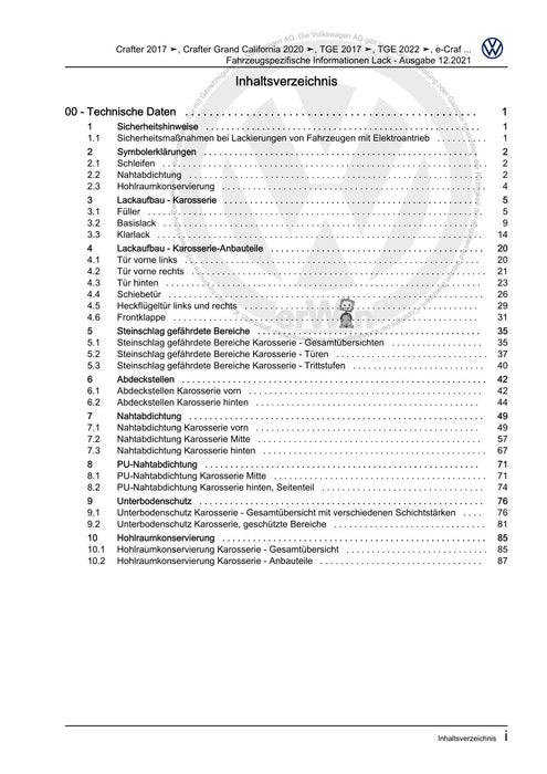 Crafter (2017+) Reparaturanleitung Fahrzeugspezifische Informationen Lack