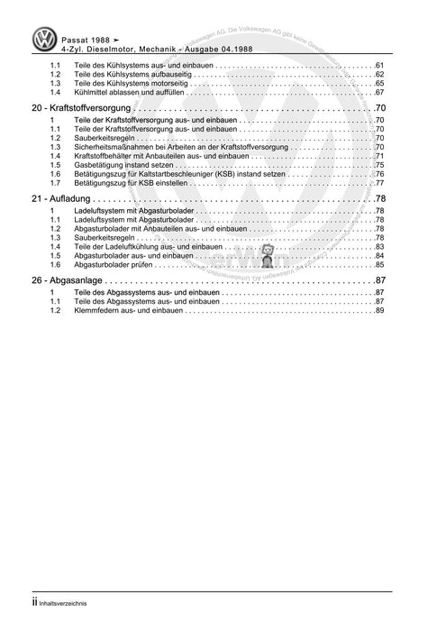 Passat (1988 - 1994) Passat-Passat Variant Reparaturanleitung 4-Zyl. Dieselmotor, Mechanik